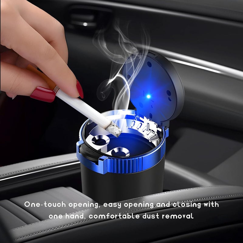 MUQIDA Car Ashtray with Lid, Auto Portable Stainless Steel Smokeless Ash Tray with LED Light, Detachable Windproof Ashtray Mini Trash Can for Most Car Cup Holder Home Office (Blue) - Image 4